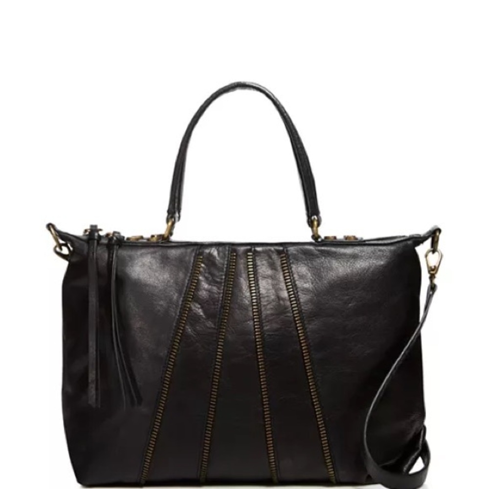 Joelle Hawkins by treesje black leather Isabel Shopper Crossbody Tote